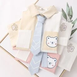 Two Colors Sweet Bear Colorblock Tie T-shirt ON346 -EgrilDoll Fashion Outlet Store two colors sweet bear colorblock tie t shirt on346 573