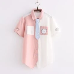 Two Colors Sweet Bear Colorblock Tie T-shirt ON346 -EgrilDoll Fashion Outlet Store two colors sweet bear colorblock tie t shirt on346 pink short sleeve s 453