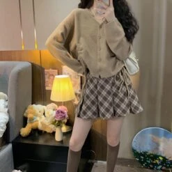 V-neck Beige Cardigan Sweater Plaid Skirt Set ON260 9 V-neck Beige Cardigan Sweater Plaid Skirt Set ON260 -EgrilDoll Fashion Outlet Store v neck beige cardigan sweater plaid skirt set on260 396