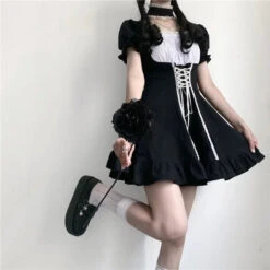 Vintage Bandage Bow Puff Sleeve Lolita Dress EG15015 -EgrilDoll Fashion Outlet Store vintage bandage bow puff sleeve lolita dress eg15015 520