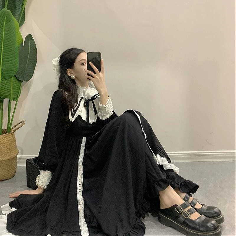 Vintage Sailor Collar Ruffles Lace Black Elegant Dress EG16720 4 Vintage Sailor Collar Ruffles Lace Black Elegant Dress EG16720 - Image 4