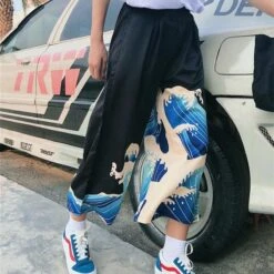 Waves Print Letter High Waist Wide Leg Pants EG15871 11 Waves Print Letter High Waist Wide Leg Pants EG15871 -EgrilDoll Fashion Outlet Store waves print letter high waist wide leg pants eg15871 pant 903