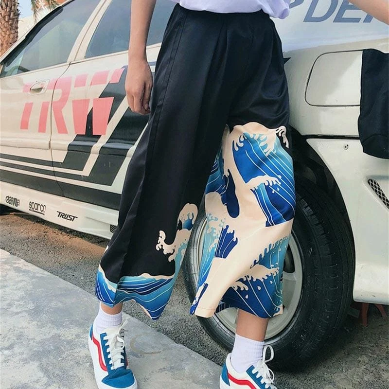 Waves Print Letter High Waist Wide Leg Pants EG15871 5 Waves Print Letter High Waist Wide Leg Pants EG15871 - Image 5