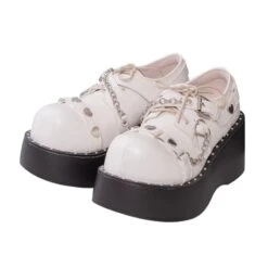 White Black Hearts And Chains Platform Shoes ON333 -EgrilDoll Fashion Outlet Store white black hearts and chains platform shoes on333 35 676