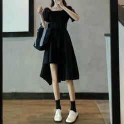 White/Black Puff Short Sleeves Irregular Long Dress EG16006 8 White/Black Puff Short Sleeves Irregular Long Dress EG16006 -EgrilDoll Fashion Outlet Store whiteblack puff short sleeves irregular long dress eg16006 369