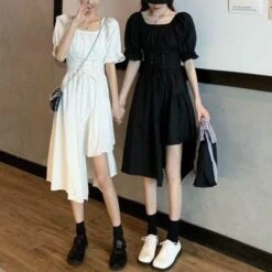 White/Black Puff Short Sleeves Irregular Long Dress EG16006 9 White/Black Puff Short Sleeves Irregular Long Dress EG16006 -EgrilDoll Fashion Outlet Store whiteblack puff short sleeves irregular long dress eg16006 396
