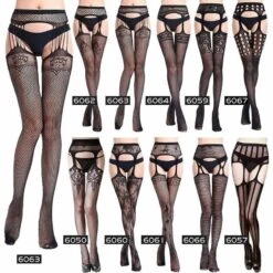 Women Lingerie Stripe Elastic Stockings Transparent Black Fishnet Stocking Thigh EG14575