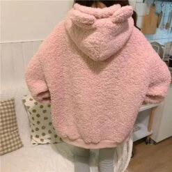 XL-4XL Plus Size Black/Pink Kawaii Bear Fluffy Hoodie EG16886 -EgrilDoll Fashion Outlet Store xl 4xl plus size blackpink kawaii bear fluffy hoodie eg16886 551