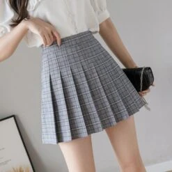 XS-3XL Plus Size Pleated High Waist A-line Plaid Skirt EG16825 -EgrilDoll Fashion Outlet Store xs 3xl plus size pleated high waist a line plaid skirt eg16825 478