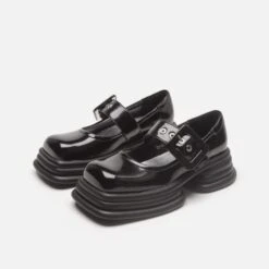 Y2K Goth Black/White Bow Thick Platform Leather Special Heel Mary Jane Shoes BE486 -EgrilDoll Fashion Outlet Store y2k goth blackwhite bow thick platform leather special heel mary jane shoes be486 531