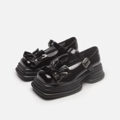 Y2K Goth Black/White Bow Thick Platform Leather Special Heel Mary Jane Shoes BE486 -EgrilDoll Fashion Outlet Store y2k goth blackwhite bow thick platform leather special heel mary jane shoes be486 571