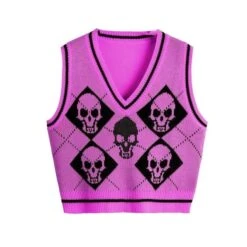 Y2K Gothic Skull Argyle Print Knitted V-neck Black Vest BE359 15 Y2K Gothic Skull Argyle Print Knitted V-neck Black Vest BE359 -EgrilDoll Fashion Outlet Store y2k gothic skull argyle print knitted v neck black vest be359 109