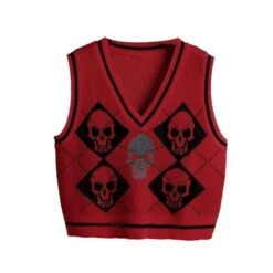 Y2K Gothic Skull Argyle Print Knitted V-neck Black Vest BE359 19 Y2K Gothic Skull Argyle Print Knitted V-neck Black Vest BE359 -EgrilDoll Fashion Outlet Store y2k gothic skull argyle print knitted v neck black vest be359 692