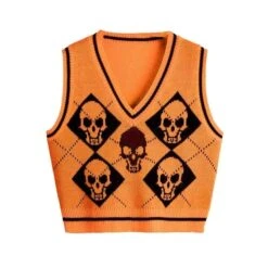 Y2K Gothic Skull Argyle Print Knitted V-neck Black Vest BE359 16 Y2K Gothic Skull Argyle Print Knitted V-neck Black Vest BE359 -EgrilDoll Fashion Outlet Store y2k gothic skull argyle print knitted v neck black vest be359 823