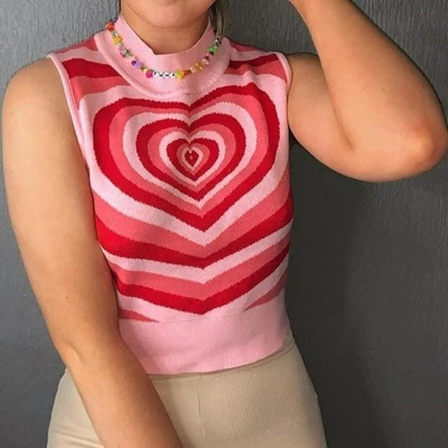 Y2K Heart Striped Sweet Pullover Elegant Round Neck Sweater BE206 4 Y2K Heart Striped Sweet Pullover Elegant Round Neck Sweater BE206 - Image 4