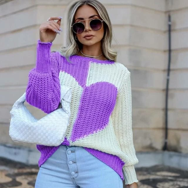 Y2K Heart Striped Sweet Pullover Elegant Round Neck Sweater BE206 7 Y2K Heart Striped Sweet Pullover Elegant Round Neck Sweater BE206 - Image 7