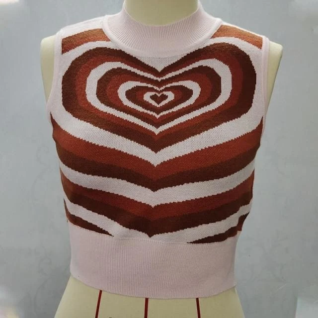 Y2K Heart Striped Sweet Pullover Elegant Round Neck Sweater BE206 5 Y2K Heart Striped Sweet Pullover Elegant Round Neck Sweater BE206 - Image 5