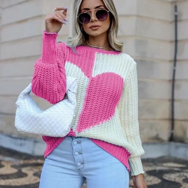 Y2K Heart Striped Sweet Pullover Elegant Round Neck Sweater BE206 8 Y2K Heart Striped Sweet Pullover Elegant Round Neck Sweater BE206 - Image 8