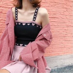Y2K Kawaii Heart Tank Crop Top Love Sweet Knitted Vest BE204 -EgrilDoll Fashion Outlet Store y2k kawaii heart tank crop top love sweet knitted vest be204 755