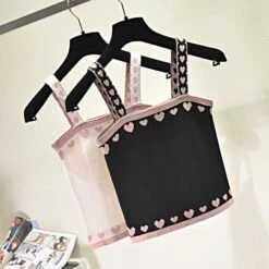 Y2K Kawaii Heart Tank Crop Top Love Sweet Knitted Vest BE204 -EgrilDoll Fashion Outlet Store y2k kawaii heart tank crop top love sweet knitted vest be204 832