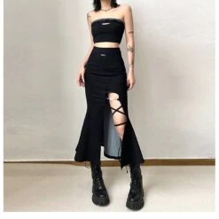 Y2K Slit High Waist Fishtail Skirt ME12 -EgrilDoll Fashion Outlet Store y2k slit high waist fishtail skirt me12 474