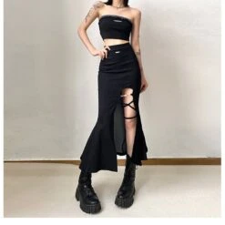 Y2K Slit High Waist Fishtail Skirt ME12 -EgrilDoll Fashion Outlet Store y2k slit high waist fishtail skirt me12 790