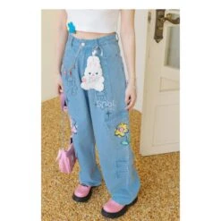 Y2K Style Denim Baggy Blue Bear Pants ON625 -EgrilDoll Fashion Outlet Store y2k style denim baggy blue bear pants on625 jeans 156