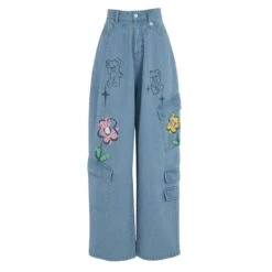 Y2K Style Denim Baggy Blue Bear Pants ON625 -EgrilDoll Fashion Outlet Store y2k style denim baggy blue bear pants on625 jeans 412