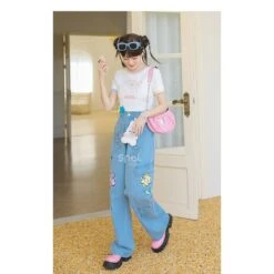 Y2K Style Denim Baggy Blue Bear Pants ON625 -EgrilDoll Fashion Outlet Store y2k style denim baggy blue bear pants on625 jeans 982