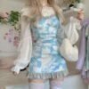 Y2K Sweet Cute Strap Bandage Ruffle Printing Dress EG17024
